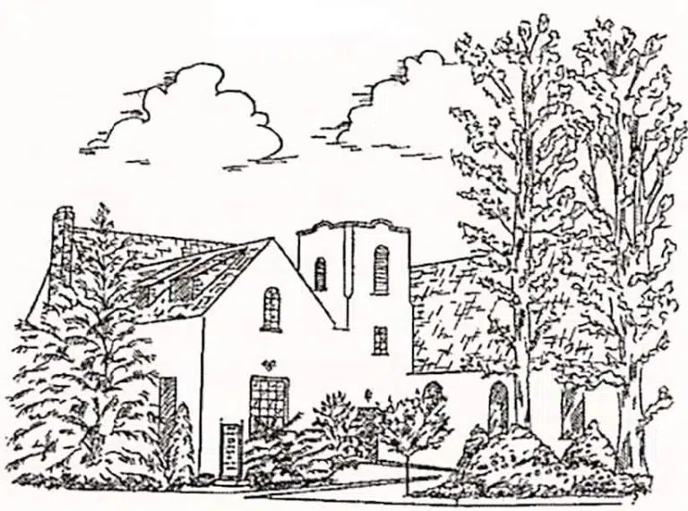 line drawing of a church